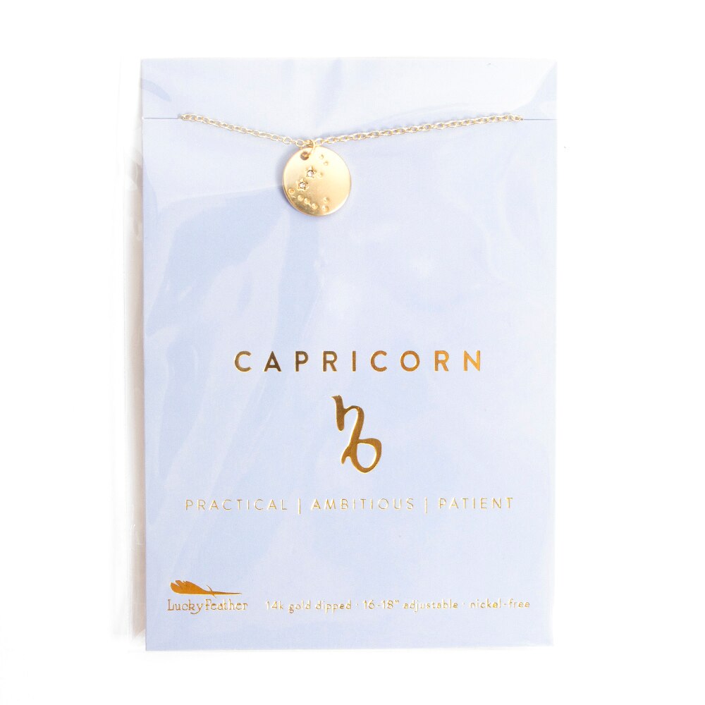 Lucky Feather, Gold, Zodiac, Necklace, Capricorn